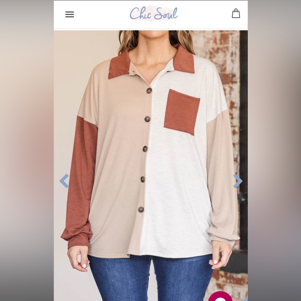 Light Weight Color Block Shacket/Top - Picture 1 of 2
